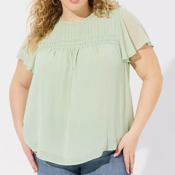 Torrid Chiffon Smocked Pintuck Flutter Short Sleeve Blouse - Picture 1 of 6